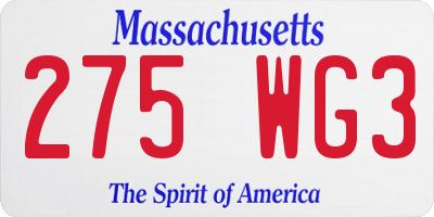 MA license plate 275WG3