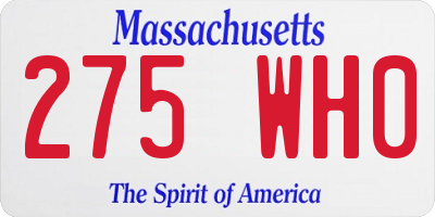 MA license plate 275WH0
