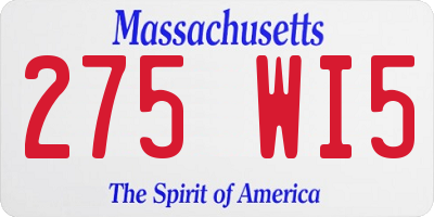 MA license plate 275WI5