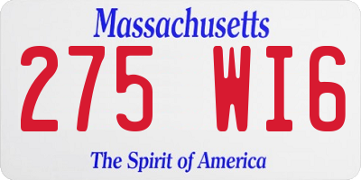 MA license plate 275WI6