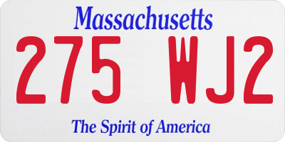 MA license plate 275WJ2