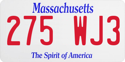 MA license plate 275WJ3