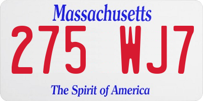 MA license plate 275WJ7