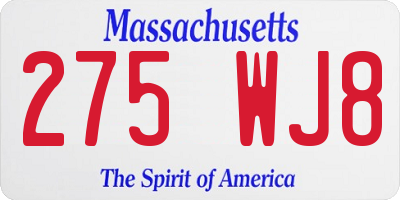 MA license plate 275WJ8