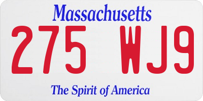 MA license plate 275WJ9
