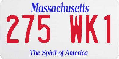 MA license plate 275WK1