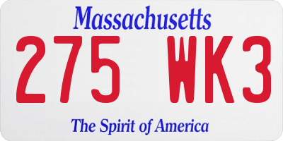 MA license plate 275WK3