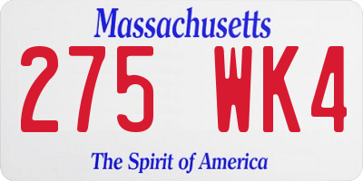 MA license plate 275WK4
