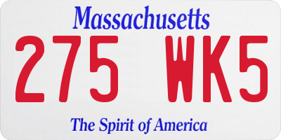 MA license plate 275WK5