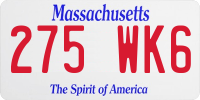 MA license plate 275WK6