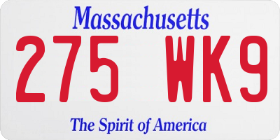 MA license plate 275WK9