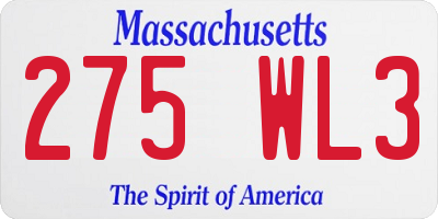 MA license plate 275WL3