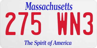 MA license plate 275WN3