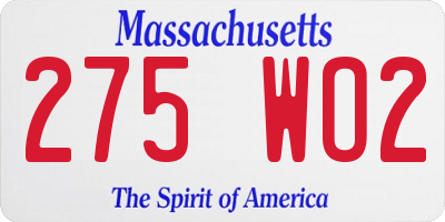MA license plate 275WO2