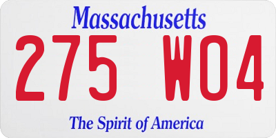 MA license plate 275WO4
