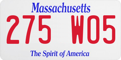 MA license plate 275WO5