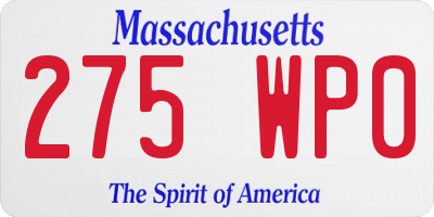 MA license plate 275WP0