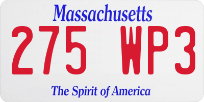 MA license plate 275WP3