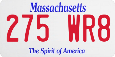 MA license plate 275WR8