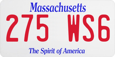MA license plate 275WS6