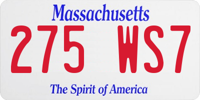 MA license plate 275WS7
