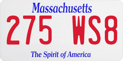 MA license plate 275WS8