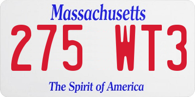 MA license plate 275WT3