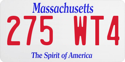 MA license plate 275WT4