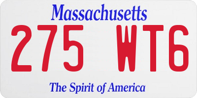 MA license plate 275WT6
