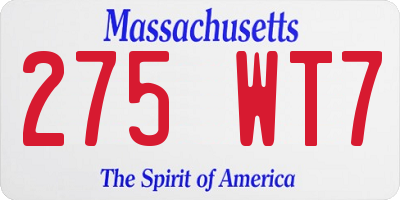 MA license plate 275WT7