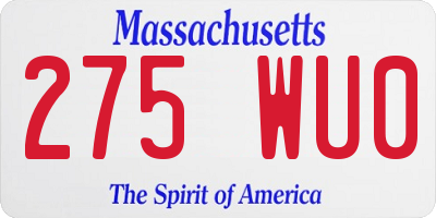 MA license plate 275WU0