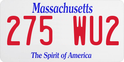 MA license plate 275WU2
