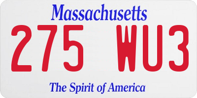 MA license plate 275WU3