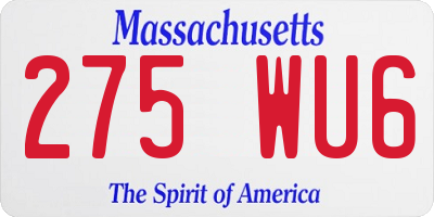 MA license plate 275WU6