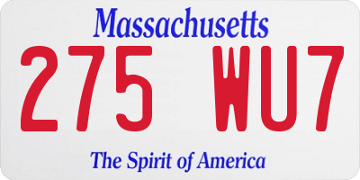 MA license plate 275WU7