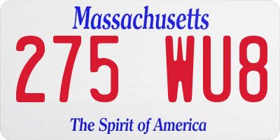 MA license plate 275WU8