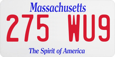 MA license plate 275WU9