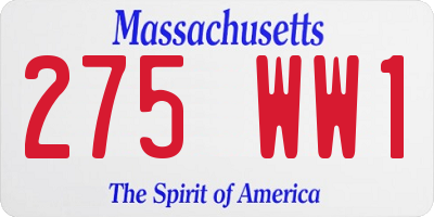MA license plate 275WW1