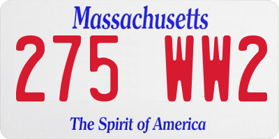 MA license plate 275WW2