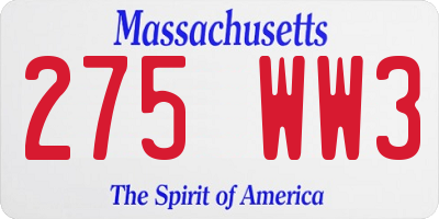 MA license plate 275WW3