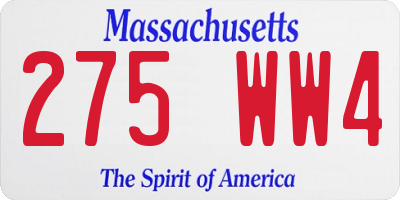 MA license plate 275WW4