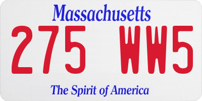 MA license plate 275WW5