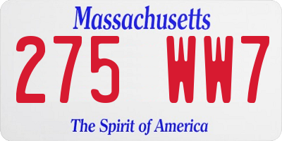 MA license plate 275WW7