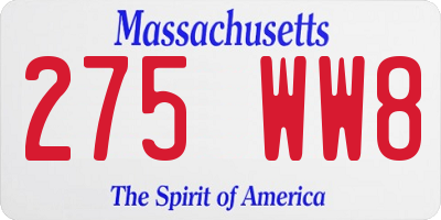 MA license plate 275WW8