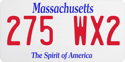 MA license plate 275WX2