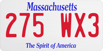 MA license plate 275WX3