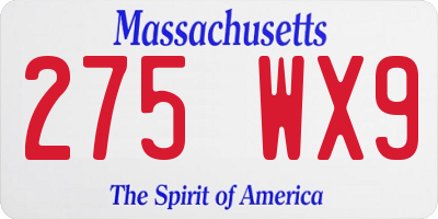 MA license plate 275WX9