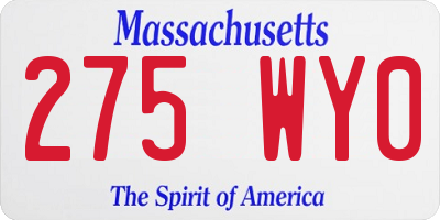 MA license plate 275WY0