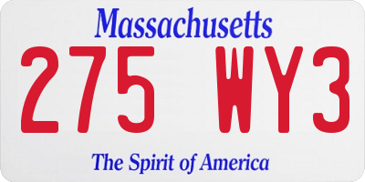 MA license plate 275WY3