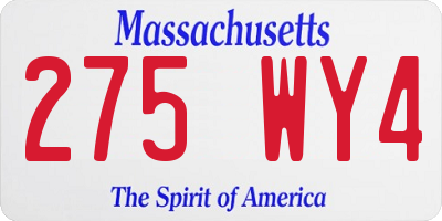 MA license plate 275WY4